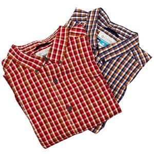 [Lot of 2] Columbia Rapid Rivers II Mens L Cotton Stretch Red Blue Check‎ Shirts